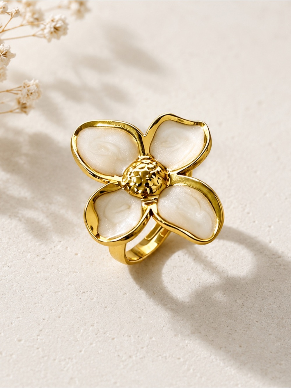 Gold Flower Ring | 304 Stainless Steel Gold Plated | Elegant Statement Ring